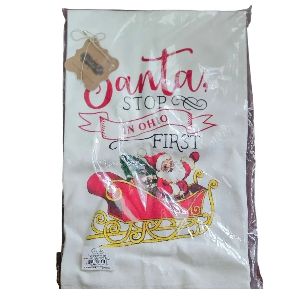 Santa Stop in Ohio First Dish Towel New